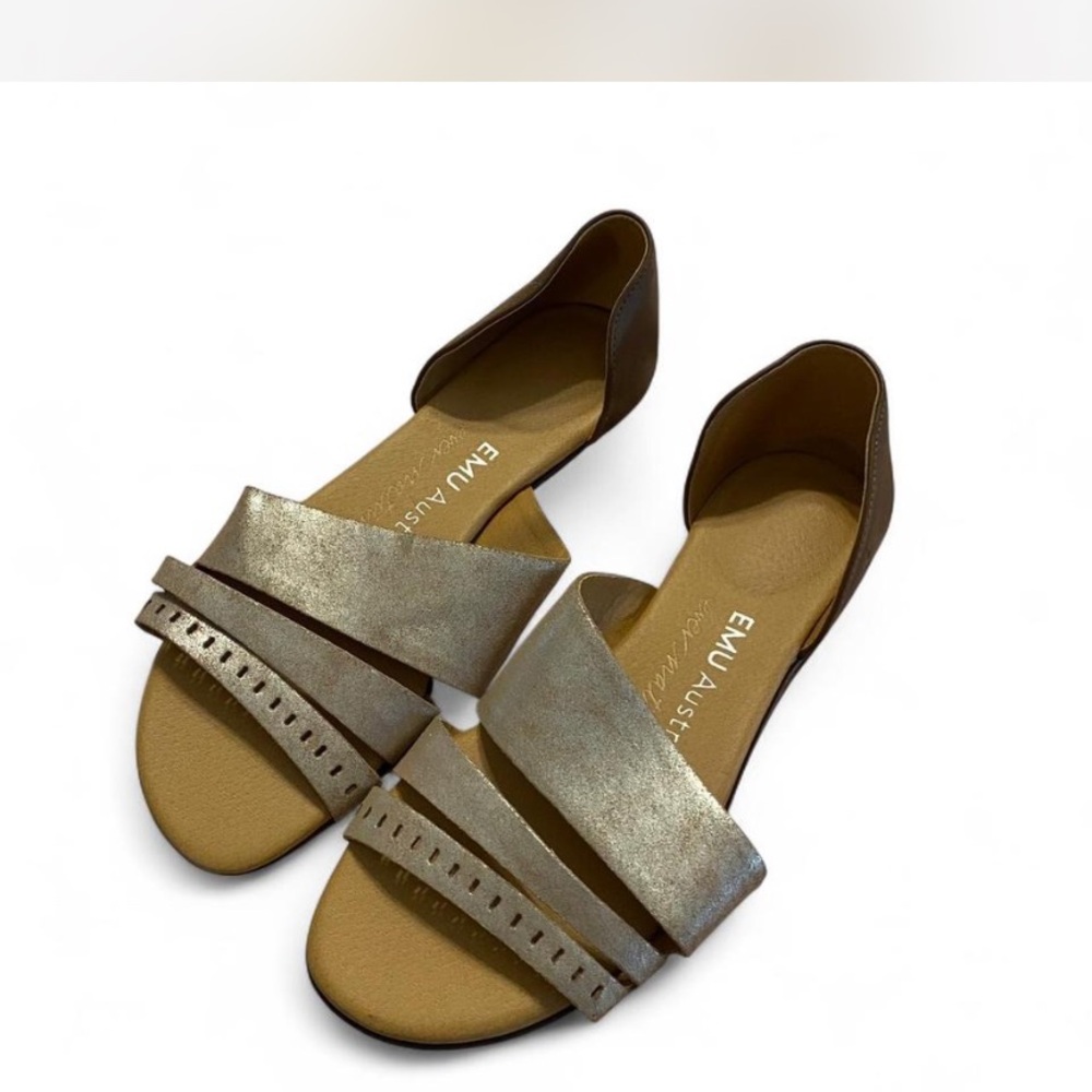 EMU Australia Metallic Gold Strappy Flat Sandals | Summer D’Orsay Slides